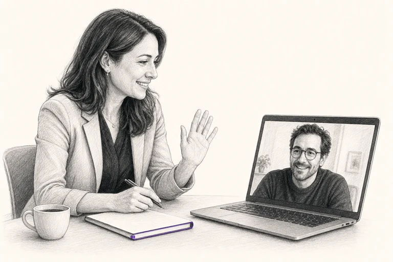 An account executive meeting with a customer on a video call