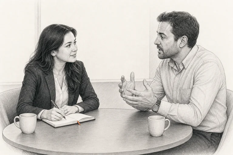 An account executive listening to a prospective buyer in discovery