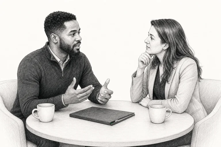 A recruiter listening to a candidate during an initial screen